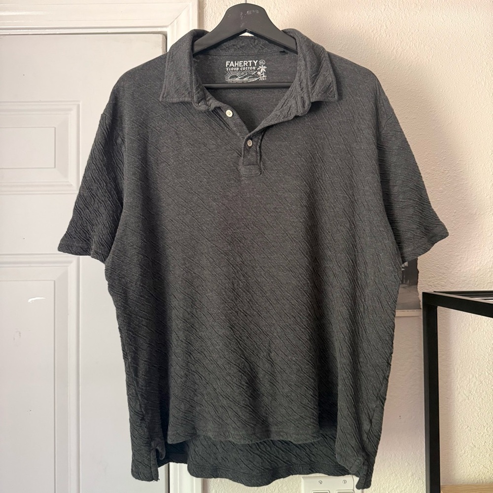 Faherty grey textured‎ pima cotton modal short sleeve knit polo shirt